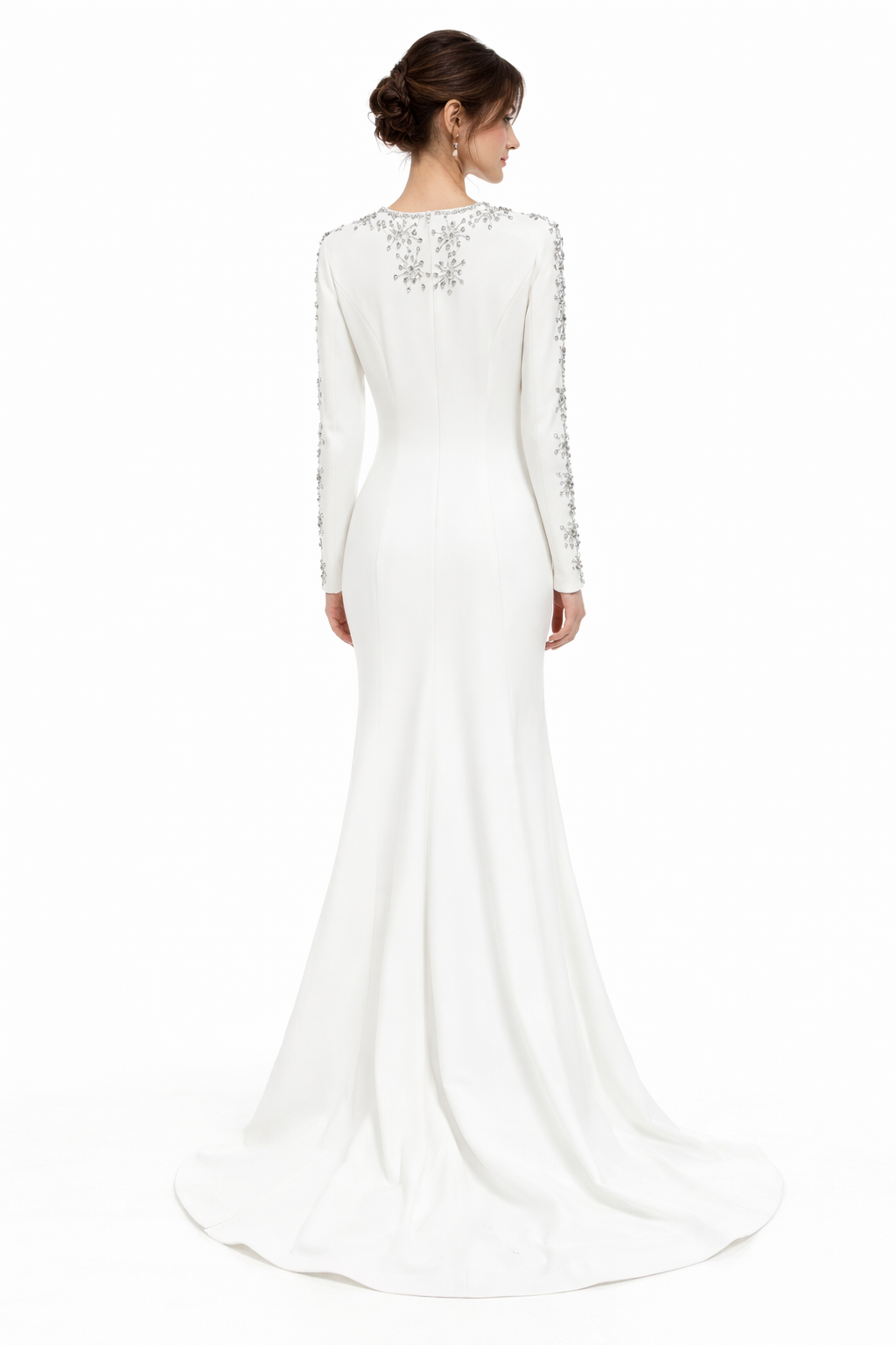 long-sleeve mermaid gown with gold embellishment neckline – ESAM