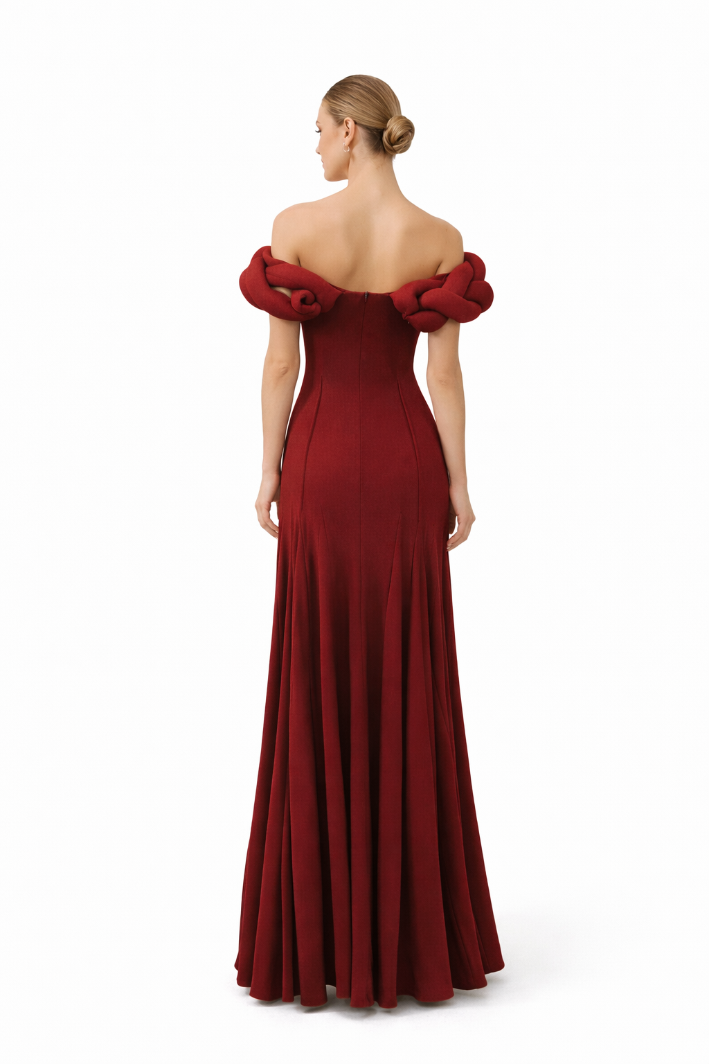 off-shoulder mermaid gown with braided neckline detail – BORDEAUX