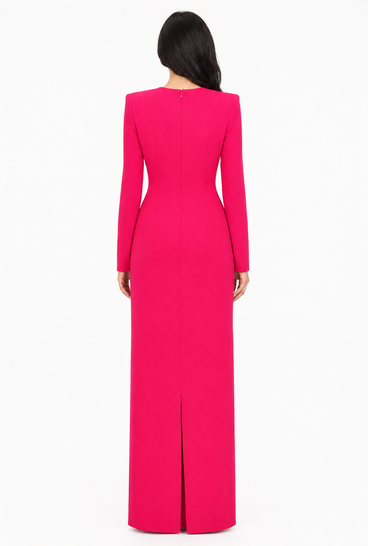 long-sleeve column gown with sequin branch embroidery – AUROZLI