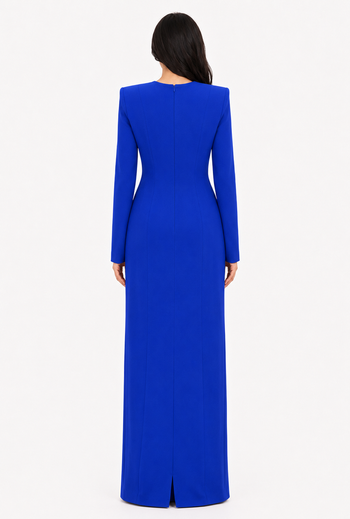 long-sleeve column gown with sequin branch embroidery – AUROZLI