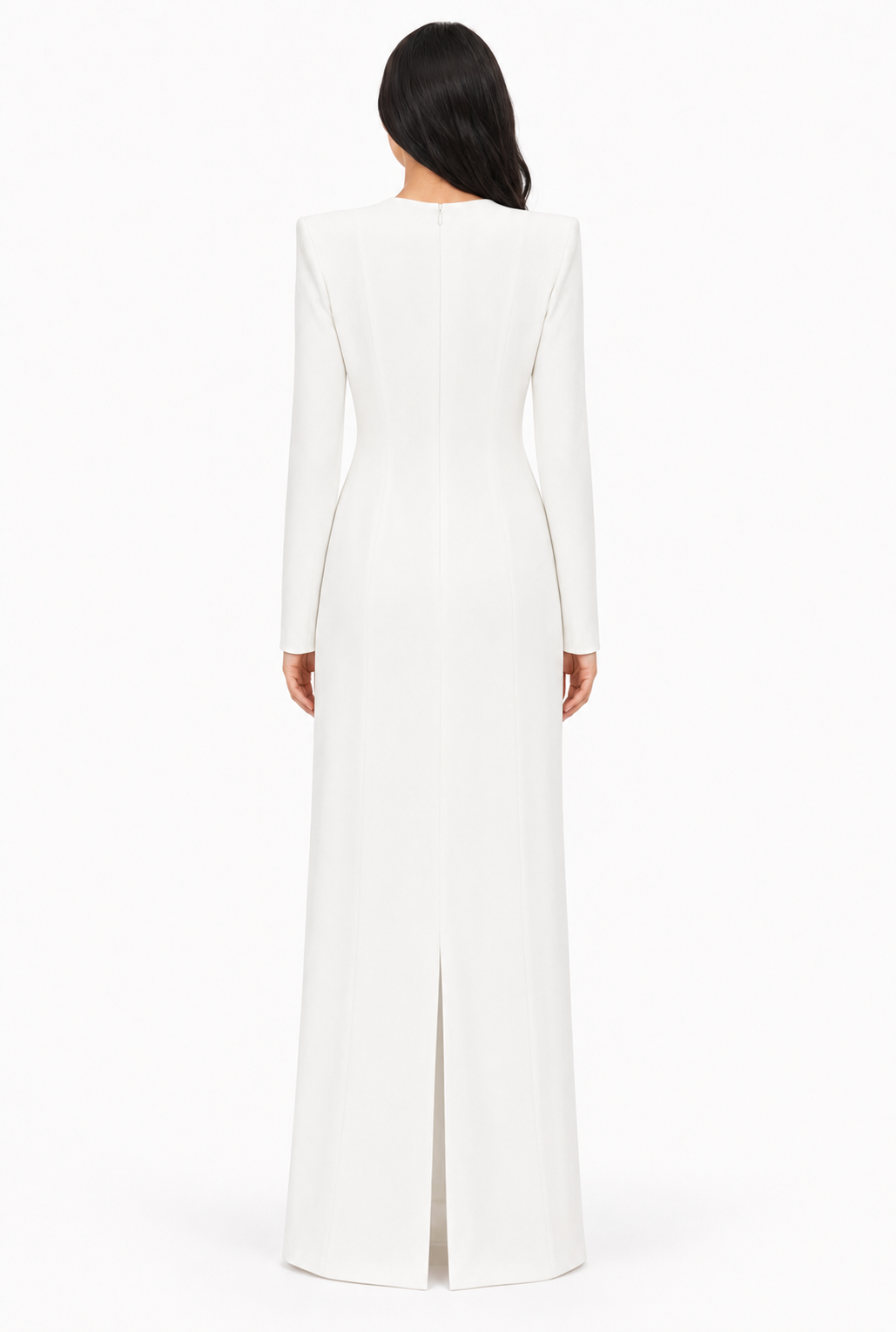 long-sleeve column gown with sequin branch embroidery – AUROZLI