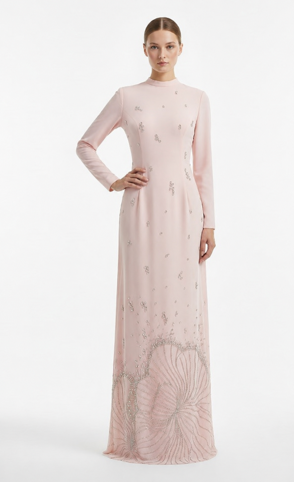 embellished long-sleeve column gown – Jolar