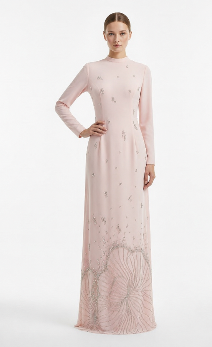 embellished long-sleeve column gown – Jolar