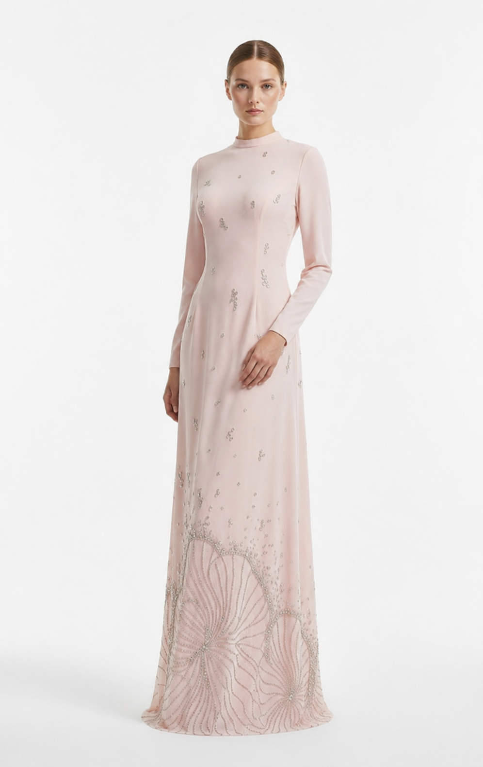 embellished long-sleeve column gown – Jolar