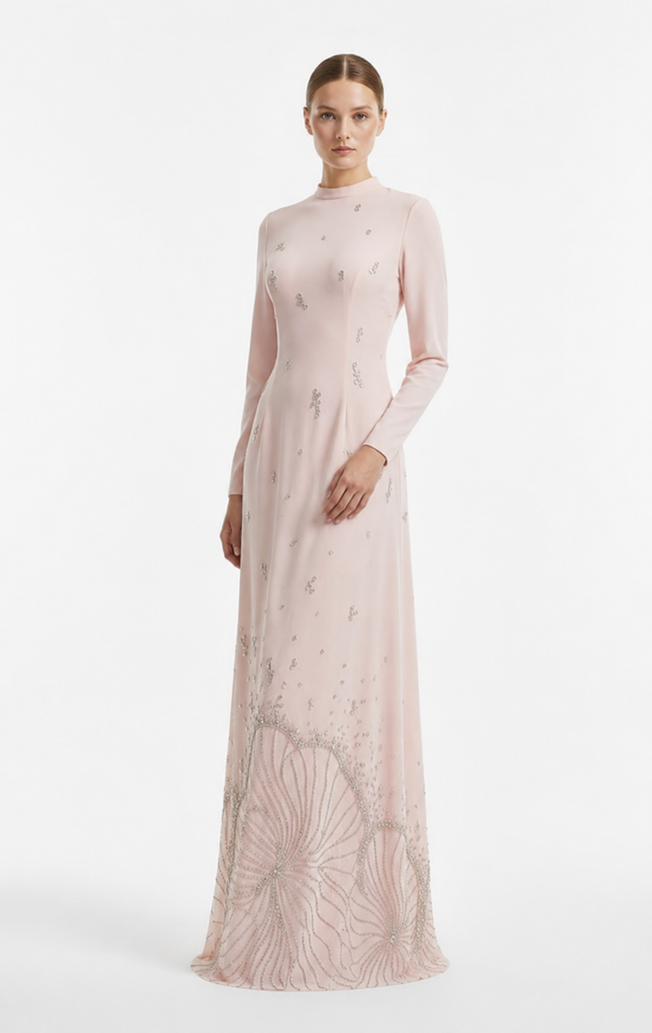 embellished long-sleeve column gown – Jolar