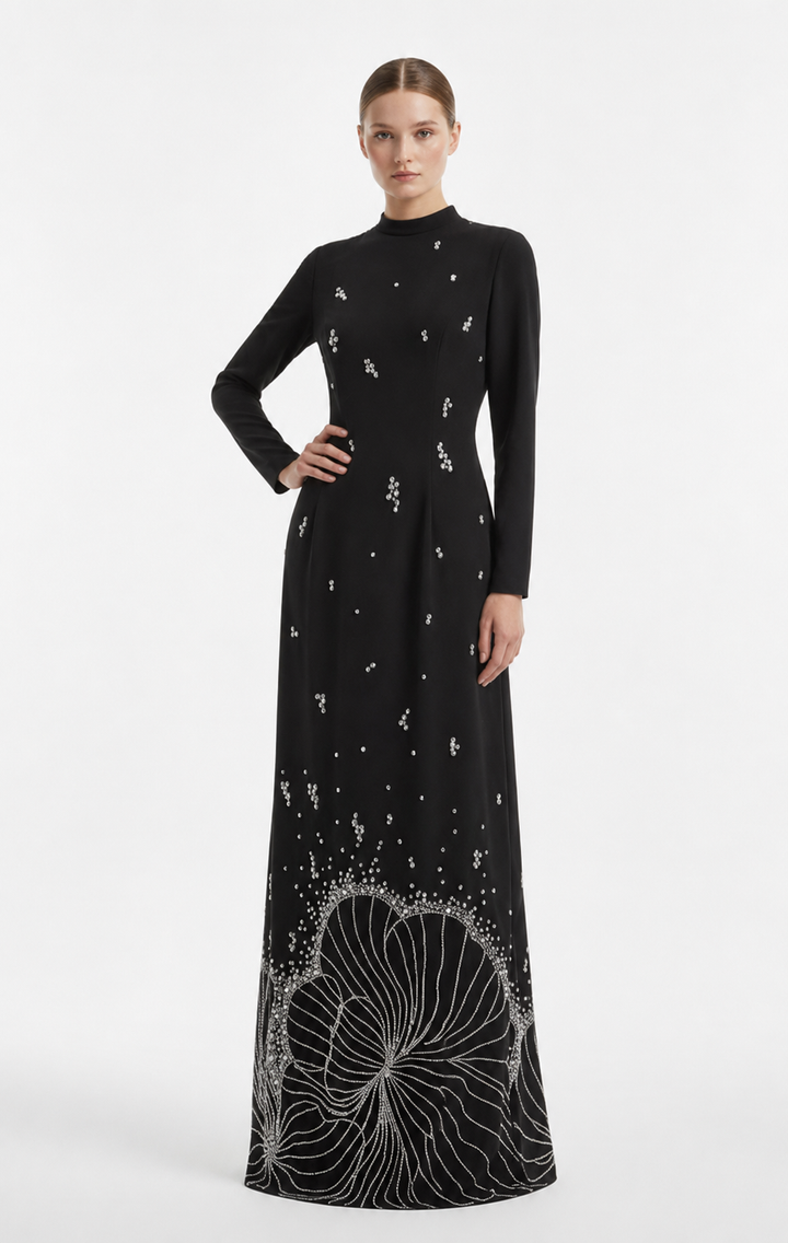 embellished long-sleeve column gown – Jolar