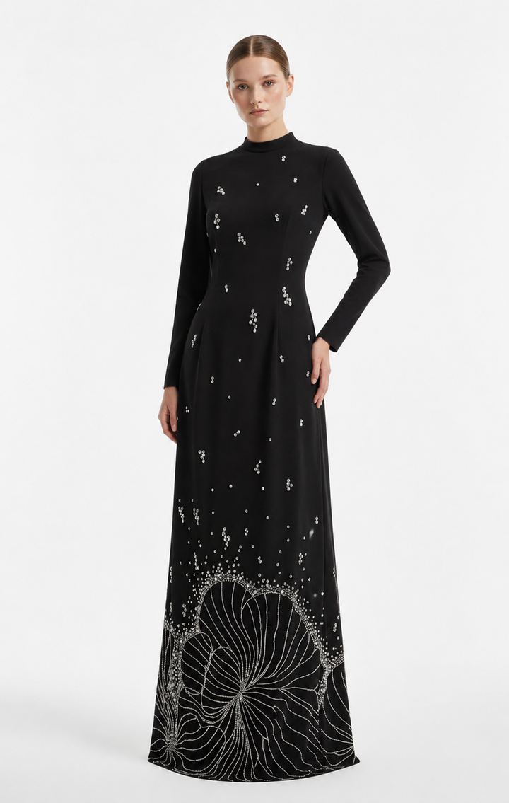 embellished long-sleeve column gown – Jolar