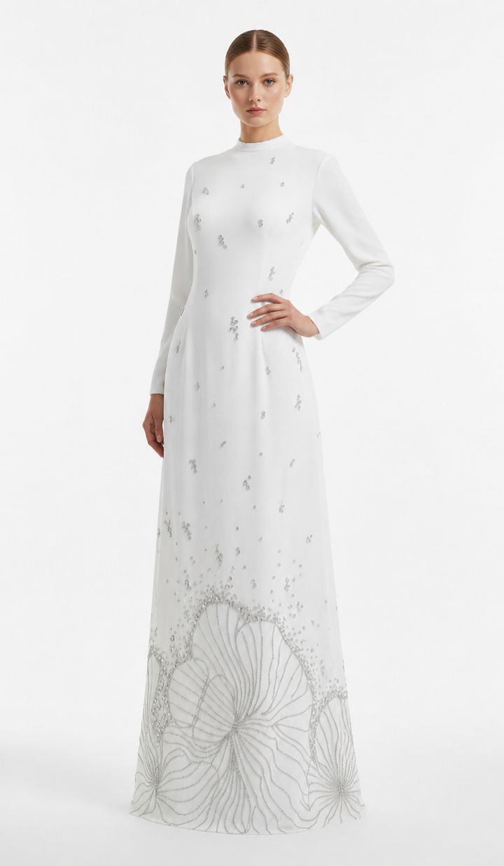 embellished long-sleeve column gown – Jolar