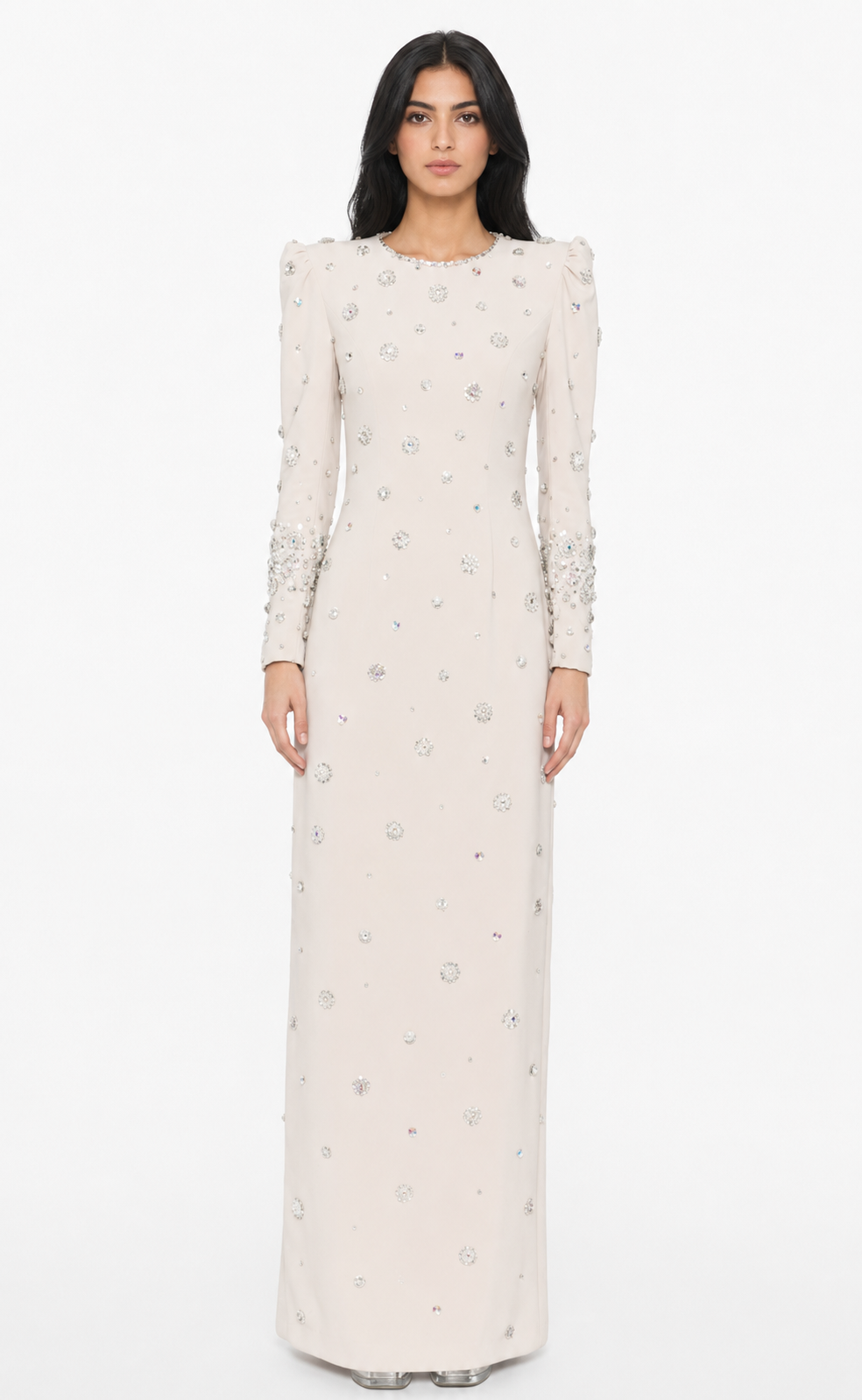 embellished long-sleeve gown with crystal accents – Joreen