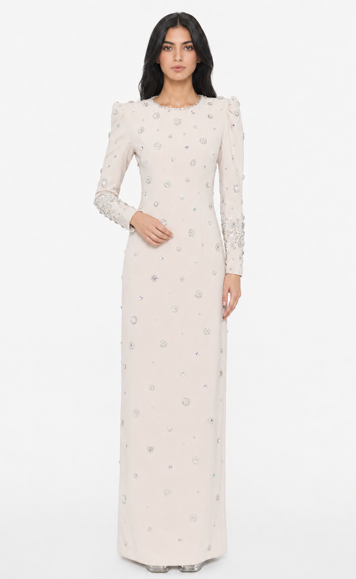 embellished long-sleeve gown with crystal accents – Joreen