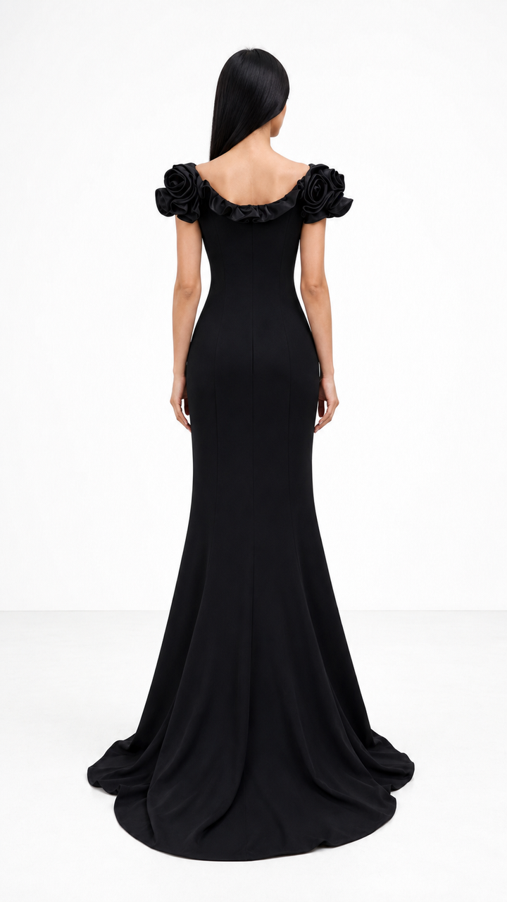 off-shoulder mermaid dress with sculpted floral neckline – Lerga