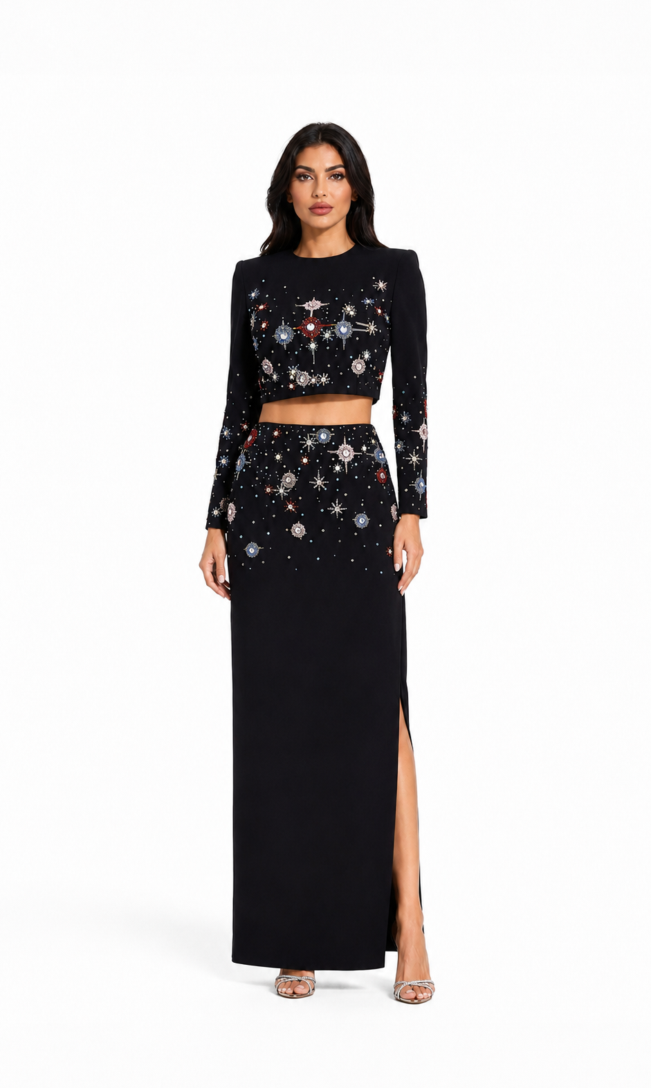 Black Celestial Embellished Two-Piece Evening Set – Celeste