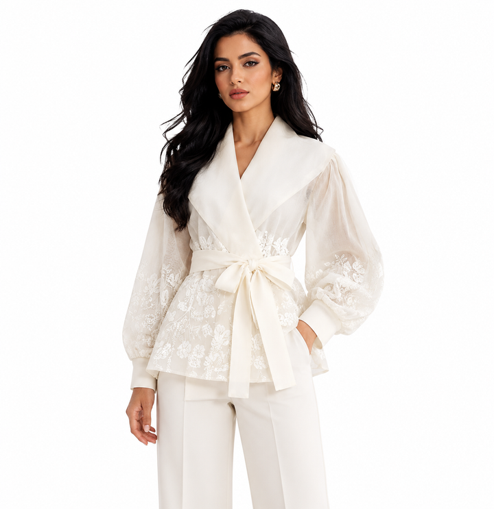 White blouse with floral design - Celtam
