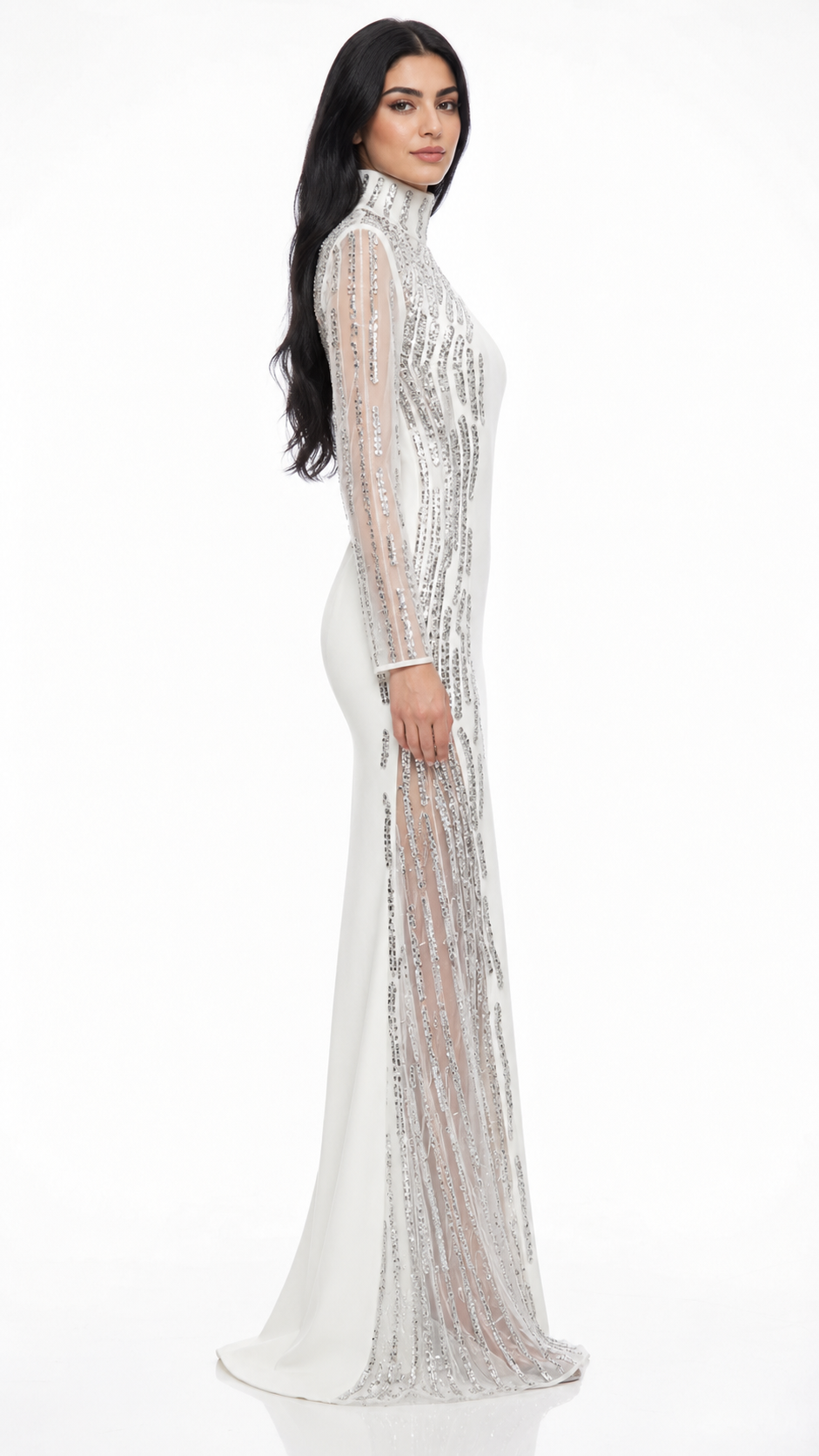 White Embellished High-Neck Evening Gown – Crysts