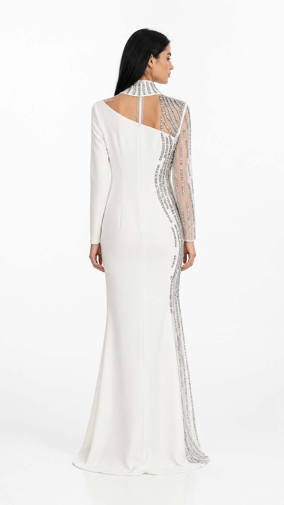 White Embellished High-Neck Evening Gown – Crysts