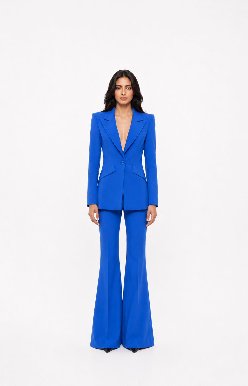 Royal Blue Tailored Blazer & Flared Pants Suit Set – VERA