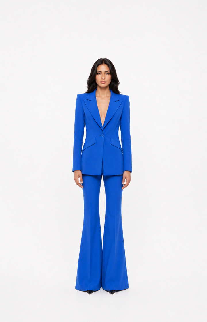 Royal Blue Tailored Blazer & Flared Pants Suit Set – VERA