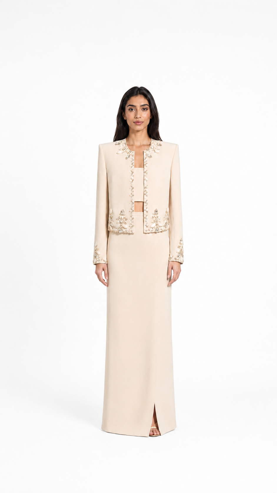 Champagne Embellished Jacket & Maxi Dress Set – CELESTE