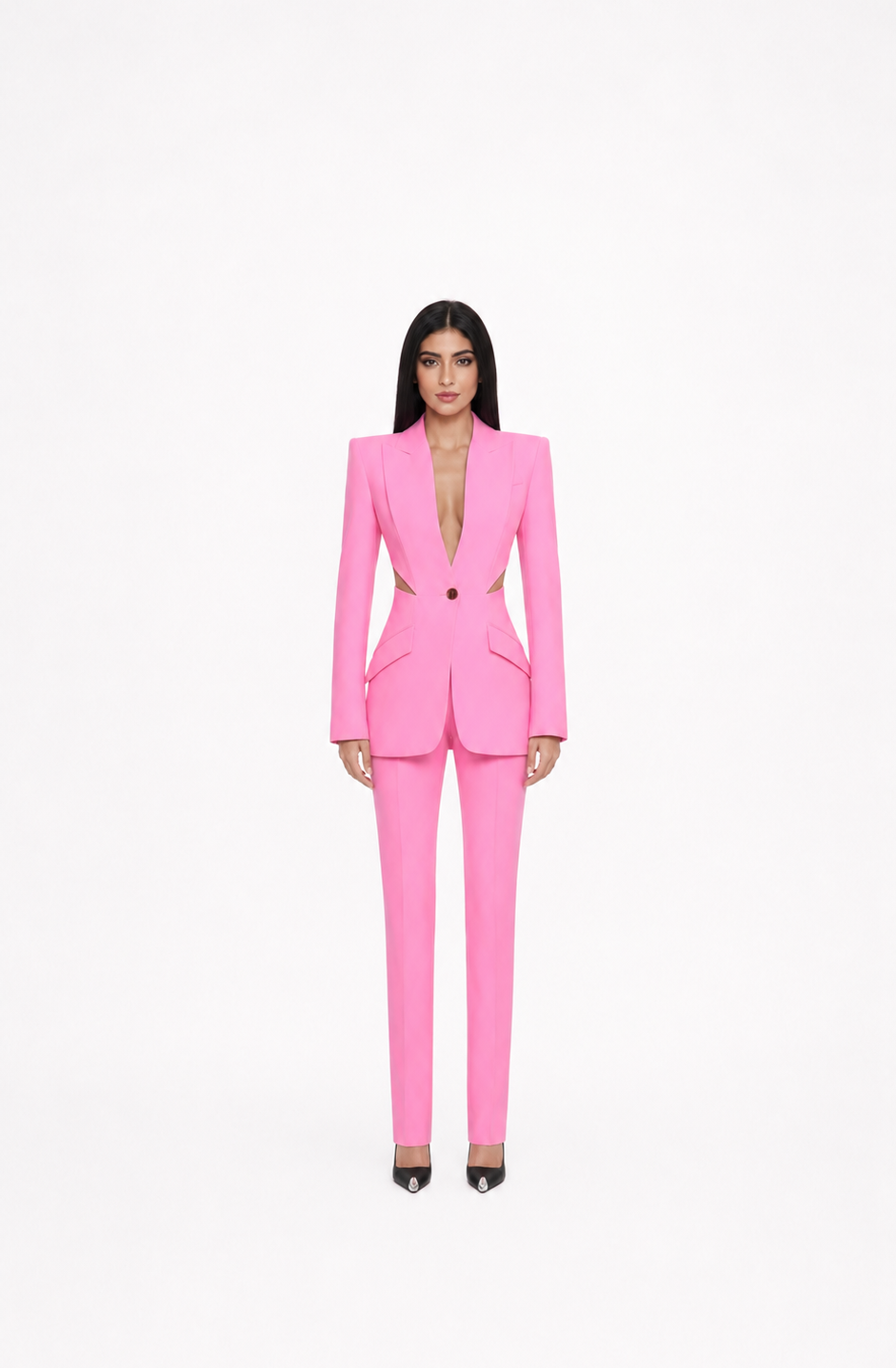 Pink Cut-Out Tailored Blazer & Slim Pants Suit Set – LUNA