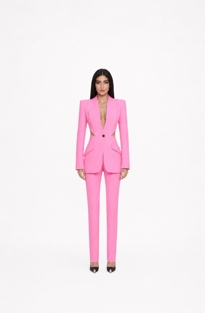 Pink Cut-Out Tailored Blazer & Slim Pants Suit Set – LUNA