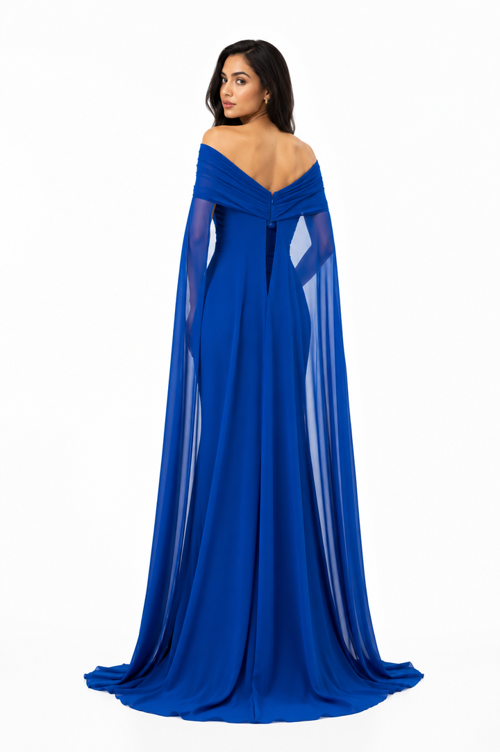 off-shoulder draped cape gown – Noral