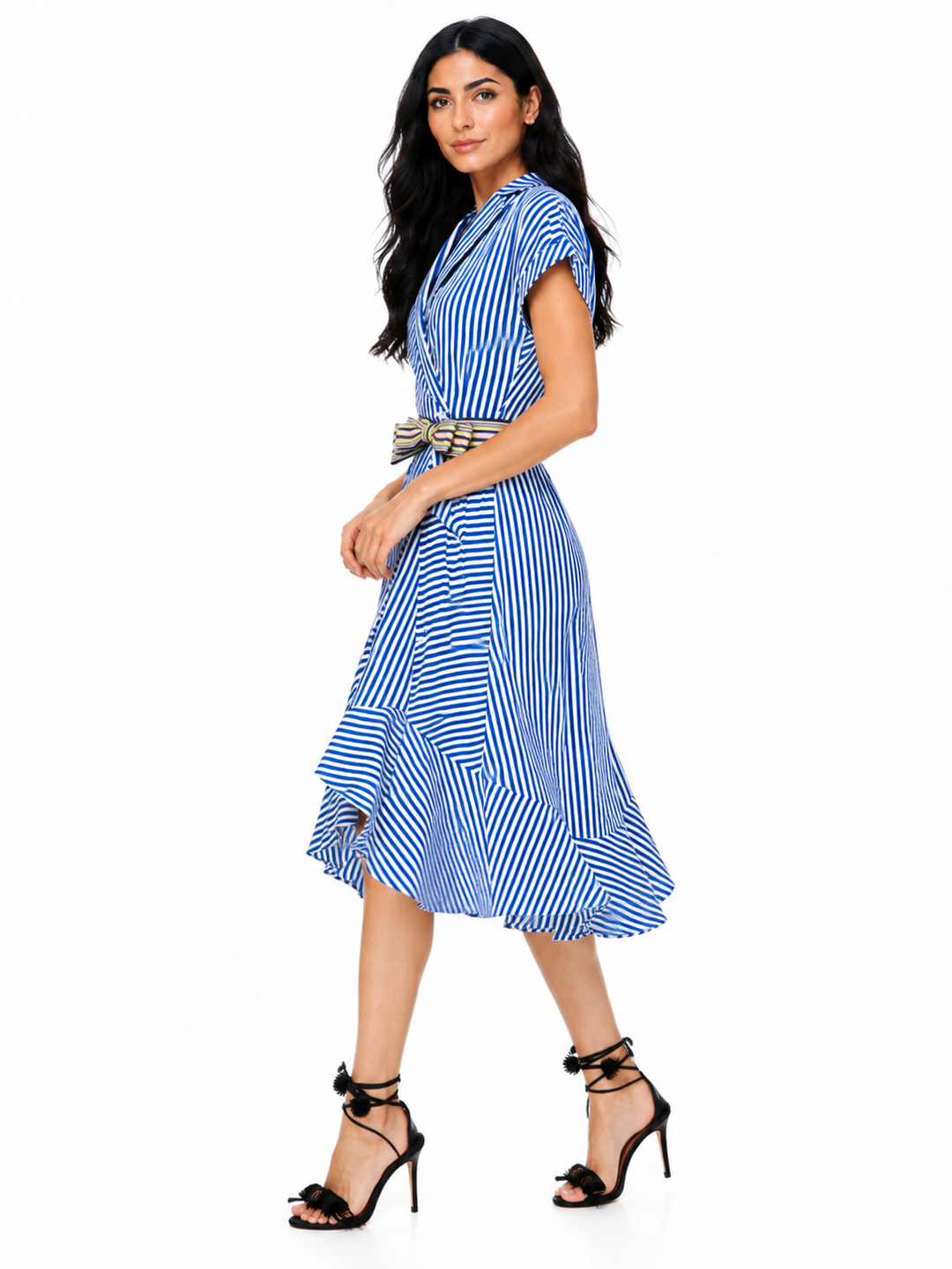 Striped Wrap Ruffle Midi Dress – CHARLOTTE