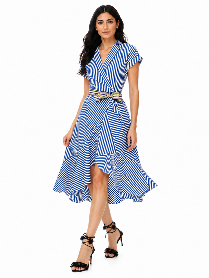 Striped Wrap Ruffle Midi Dress – CHARLOTTE