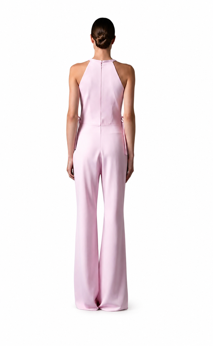 Elegant Floral Halter Jumpsuit with Wide-Leg Pants- FILYA