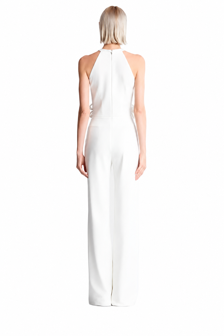 Elegant Floral Halter Jumpsuit with Wide-Leg Pants- FILYA