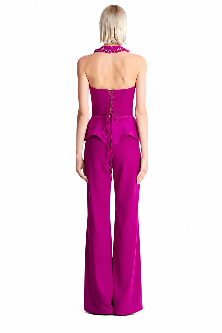 Luxury Embellished Peplum Jumpsuit with Wide-Leg Pants - DILYA