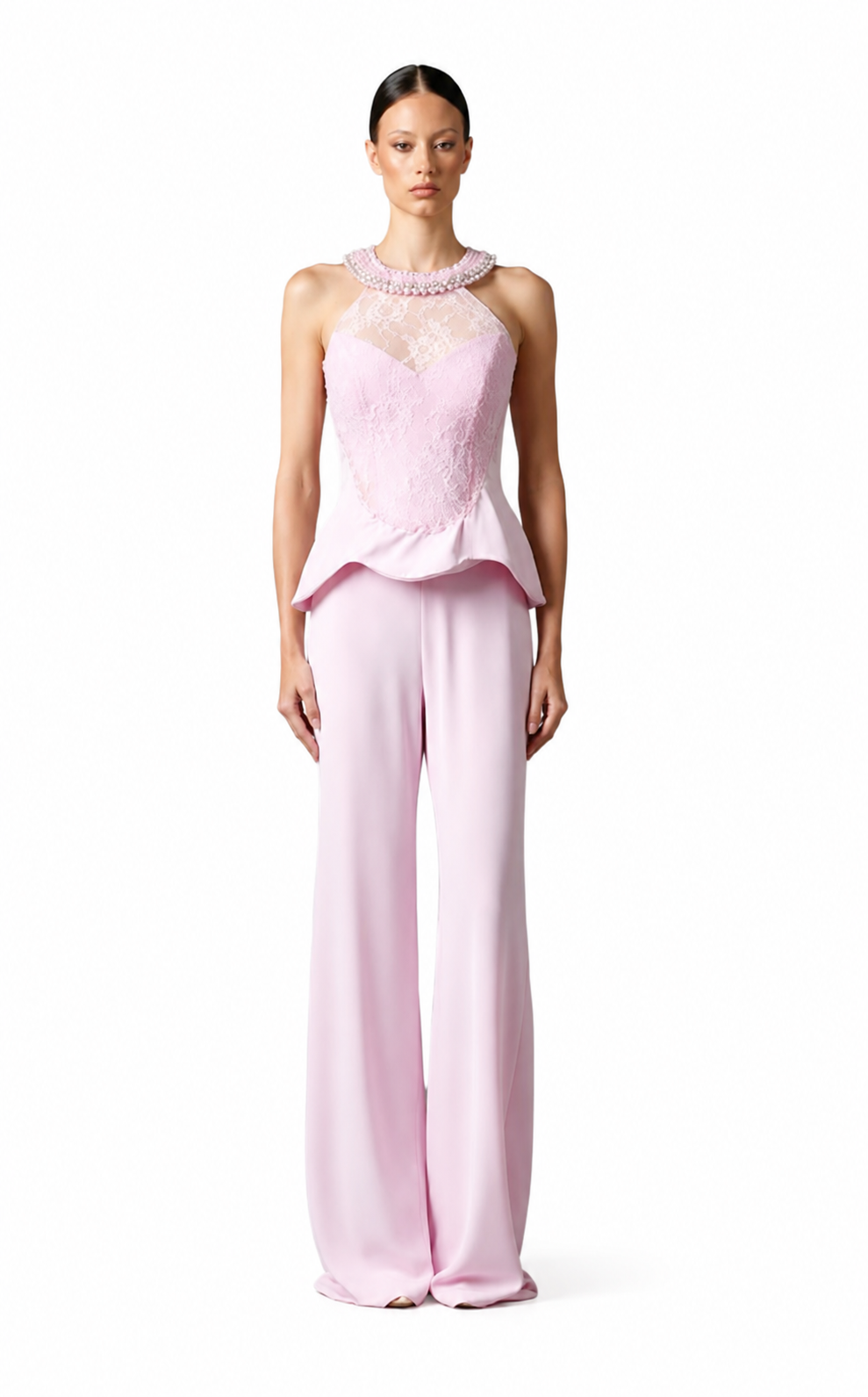 Luxury Embellished Peplum Jumpsuit with Wide-Leg Pants - DILYA