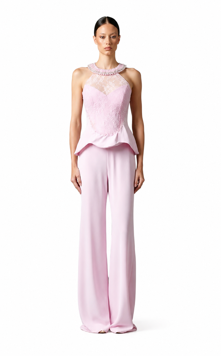 Luxury Embellished Peplum Jumpsuit with Wide-Leg Pants - DILYA