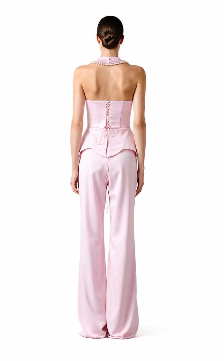 Luxury Embellished Peplum Jumpsuit with Wide-Leg Pants - DILYA
