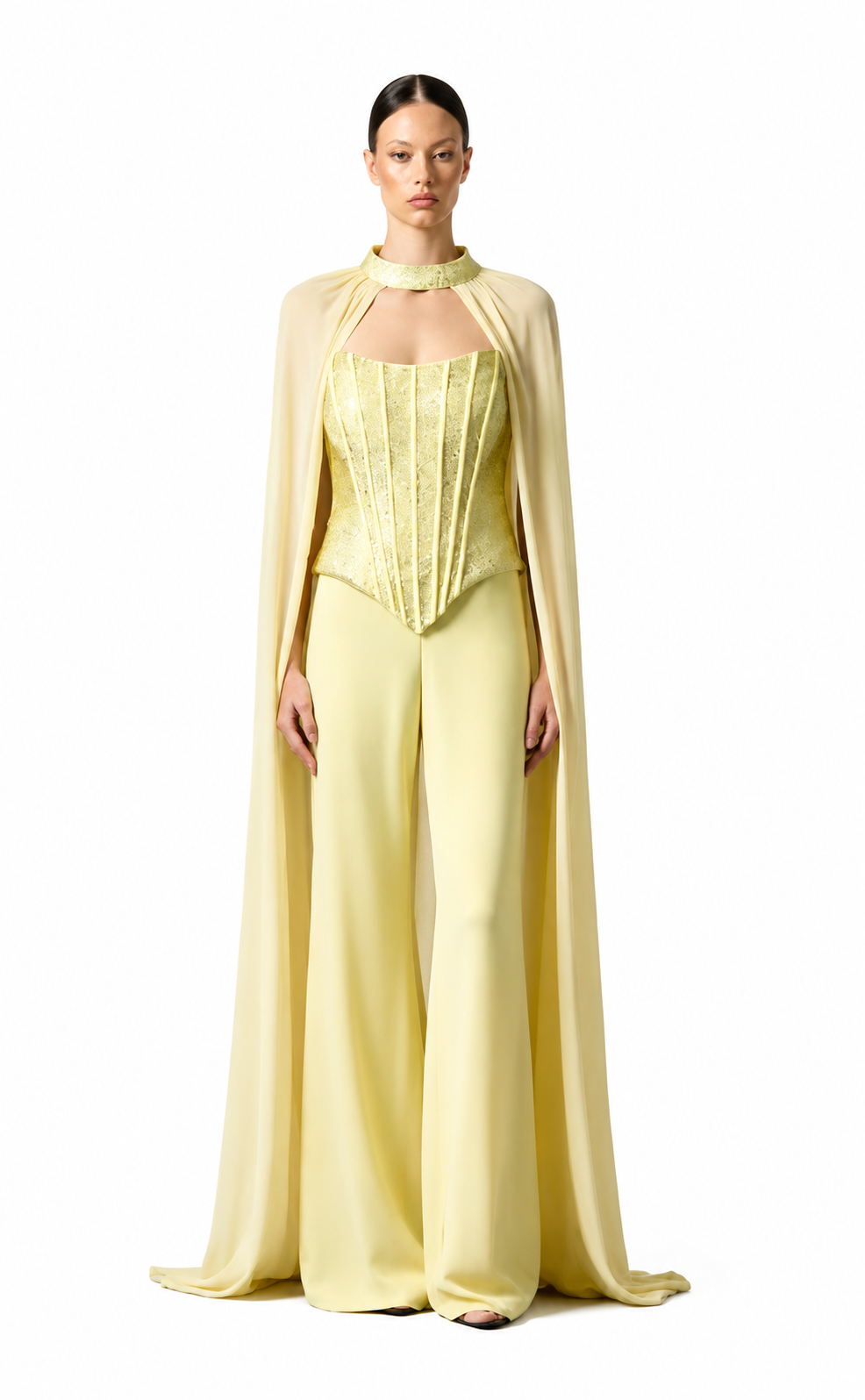 Luxurious Corset Jumpsuit with Sheer Cap Sleeves - FILYA