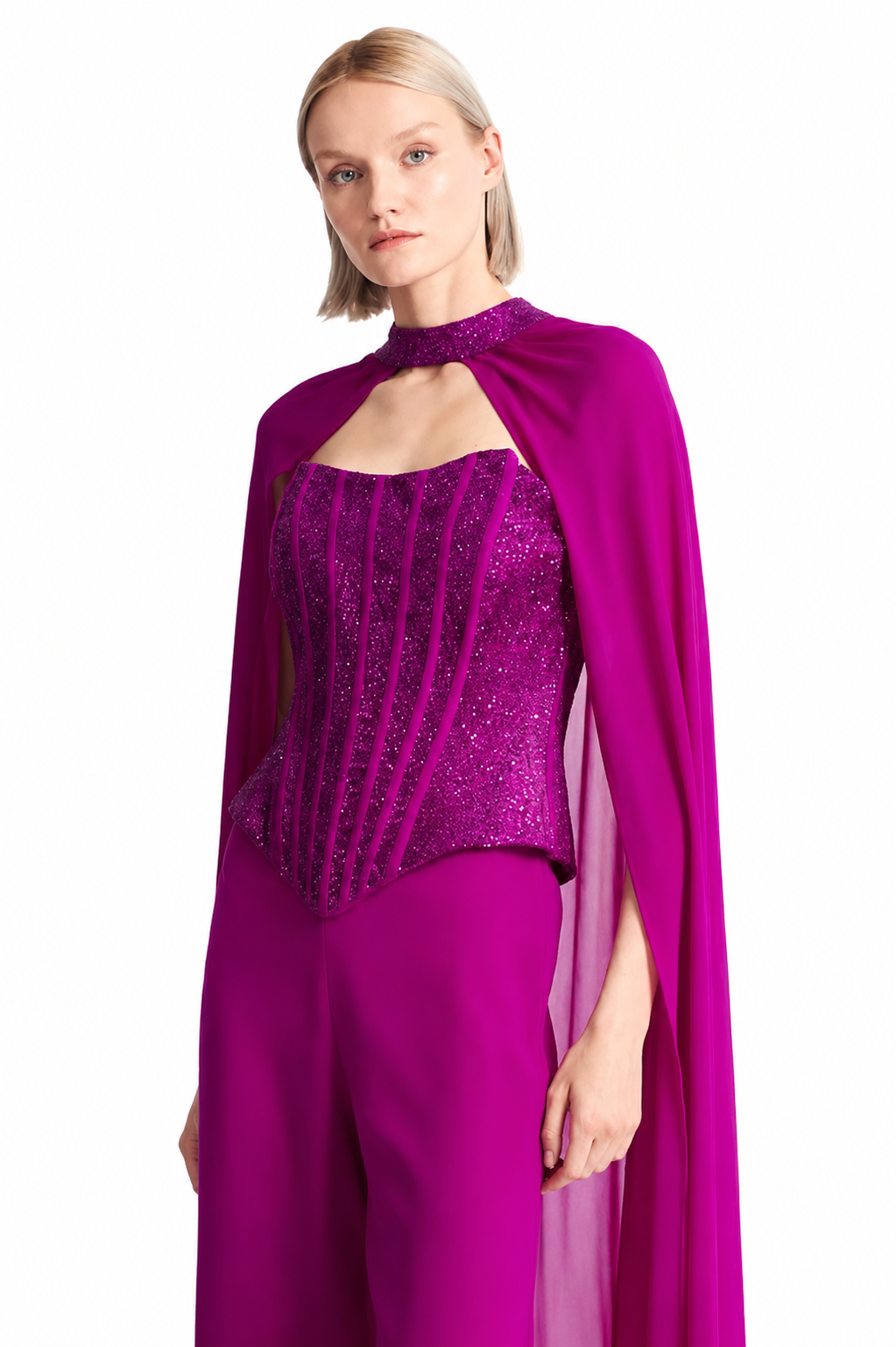 Luxurious Corset Jumpsuit with Sheer Cap Sleeves - FILYA