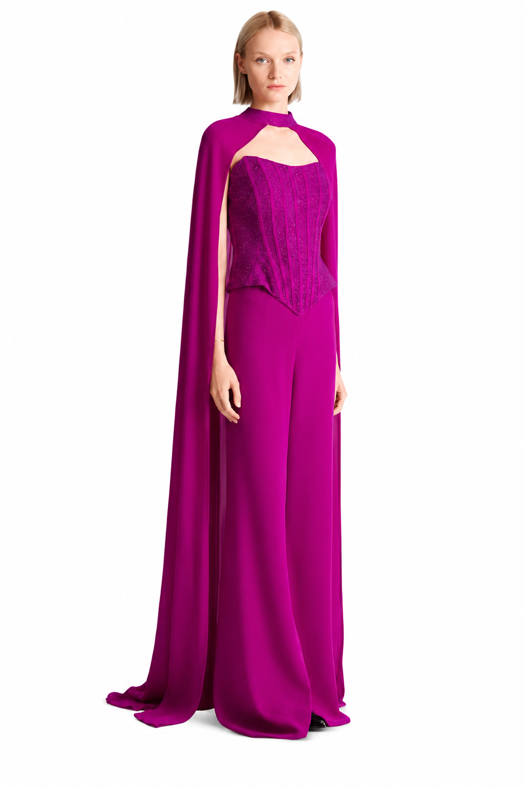 Luxurious Corset Jumpsuit with Sheer Cap Sleeves - FILYA