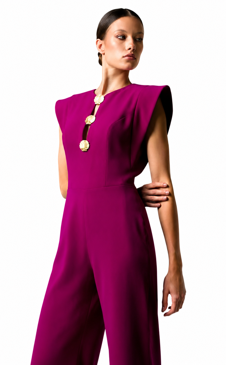 Sleeveless Jumpsuit with Gold Details - CILIE
