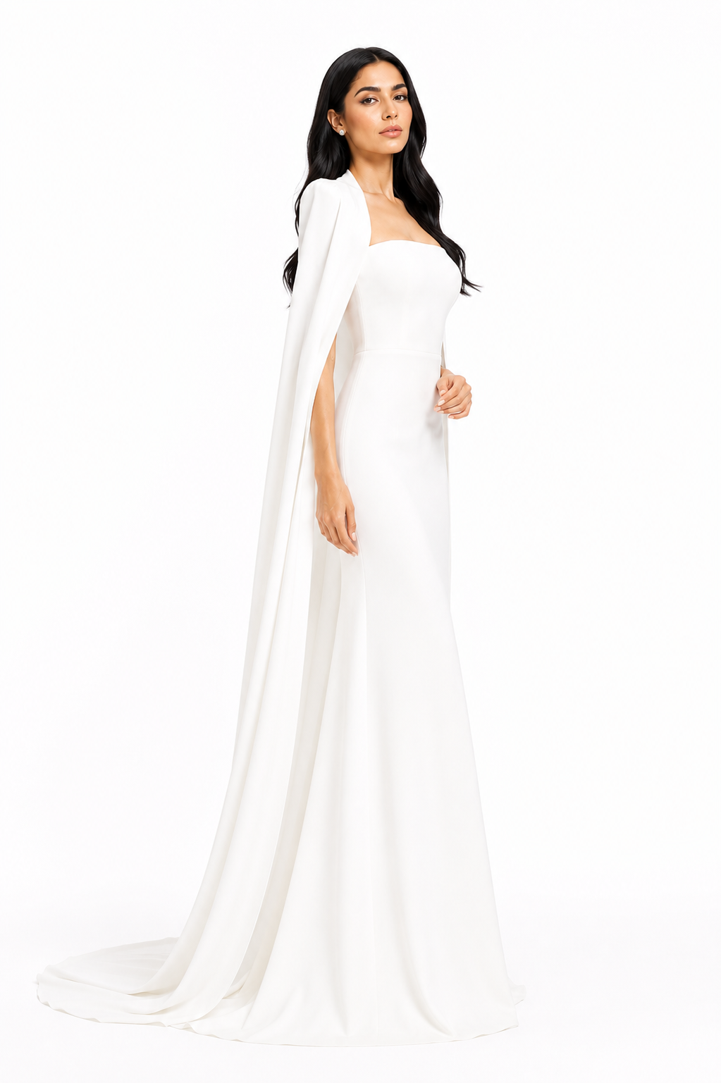 square-neck column gown with floor-length cape – Tiamat