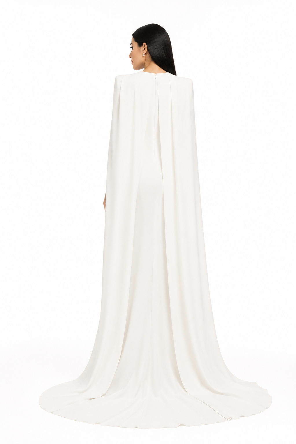 square-neck column gown with floor-length cape – Tiamat