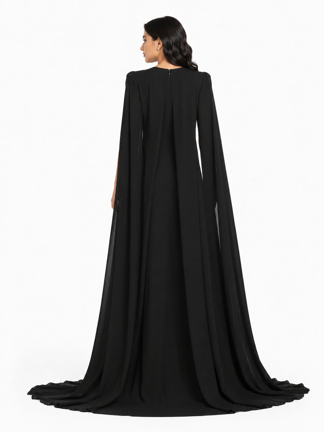 square-neck column gown with floor-length cape – Tiamat