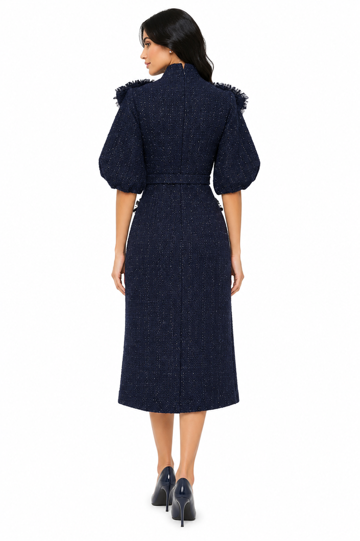 tweed midi dress with bow collar – Eriella