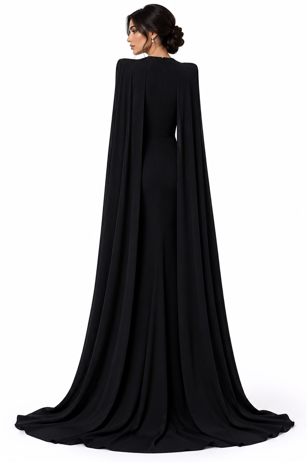 square-neck column gown with floor-length cape – Tiamat