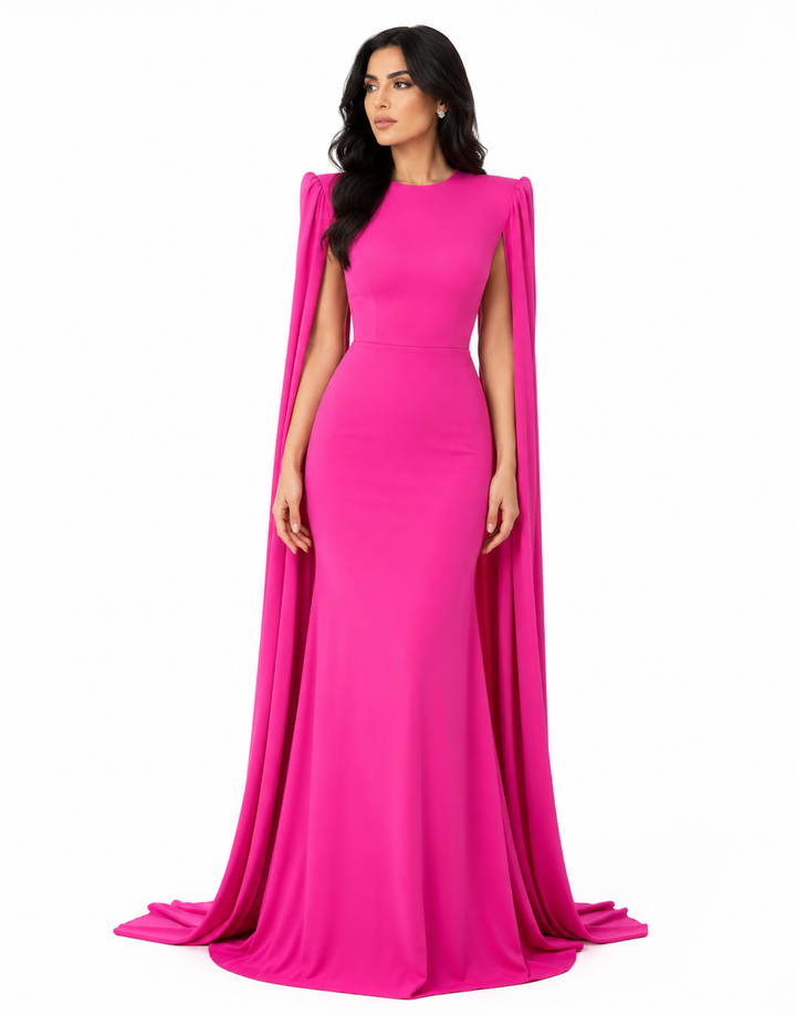 sleeveless column gown with floor-length cape – Tianna