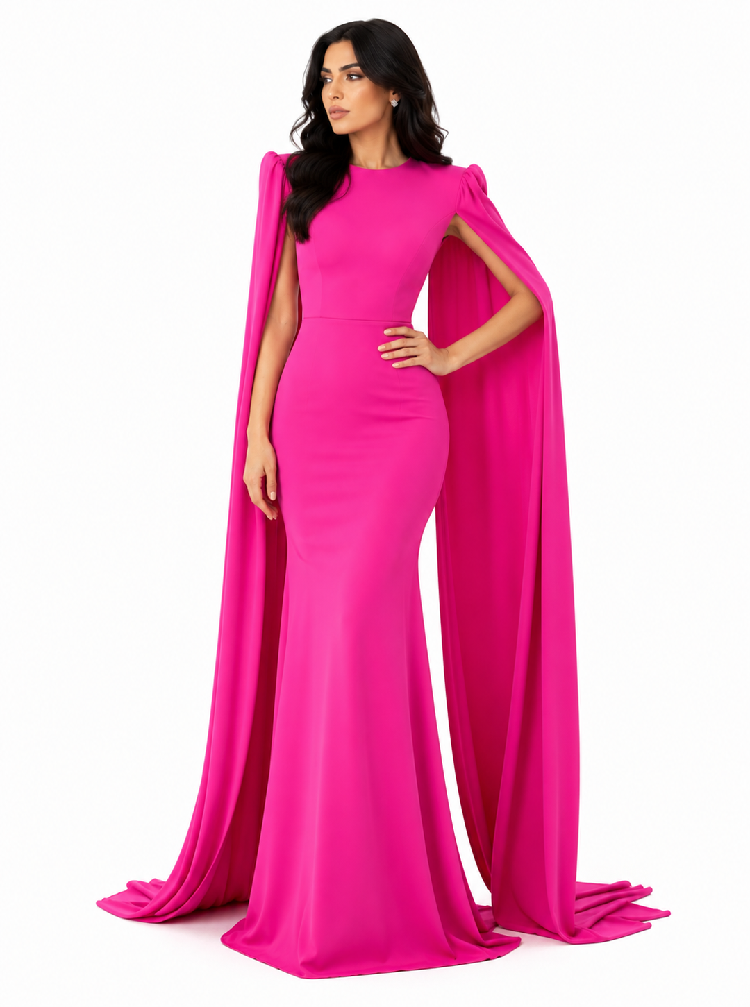 sleeveless column gown with floor-length cape – Tianna