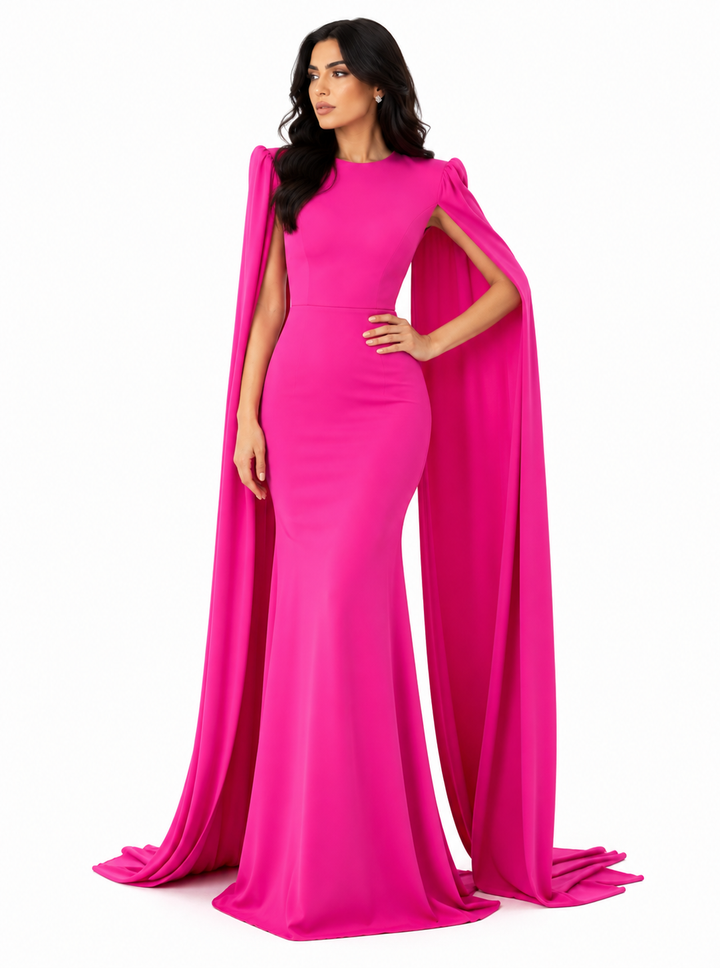 sleeveless column gown with floor-length cape – Tianna