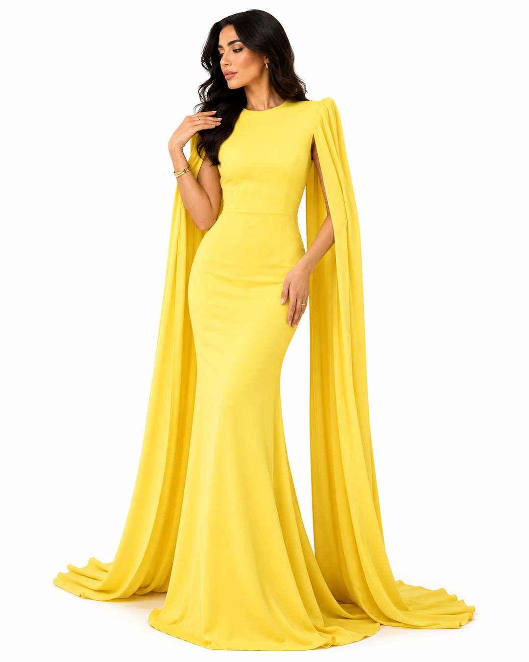sleeveless column gown with floor-length cape – Tianna