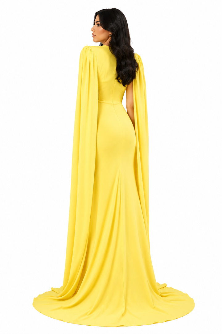 sleeveless column gown with floor-length cape – Tianna