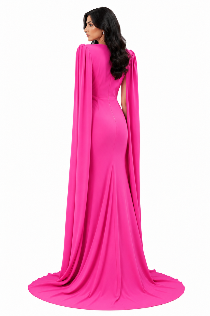 sleeveless column gown with floor-length cape – Tianna
