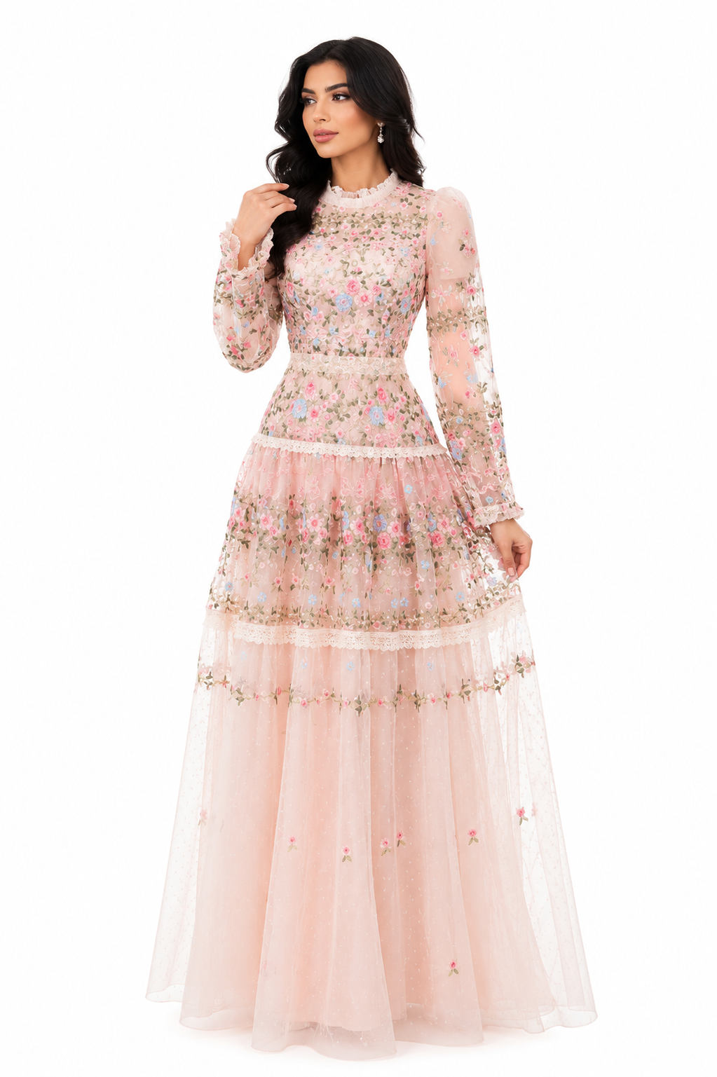 sheer embroidered tulle gown with floral motifs – Fikwesd