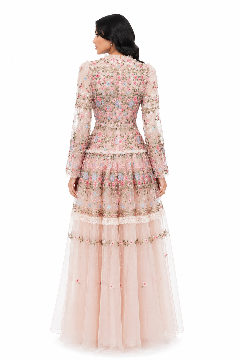 sheer embroidered tulle gown with floral motifs – Fikwesd